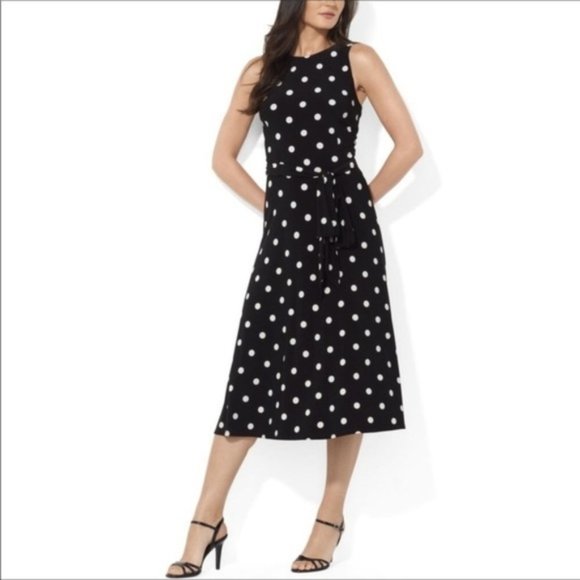 Ralph Lauren 4 Swing Dress Skater Black Polka‎ Dot - Picture 1 of 9
